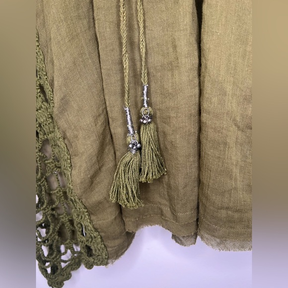 Free People Olive Green Crochet Lace Swim Cover Up Boho Tunic Top S - Picture 6 of 9